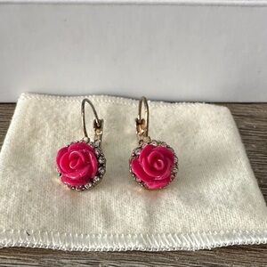 Vintage Betsy Johnson Pink Rose Dangle Earrings